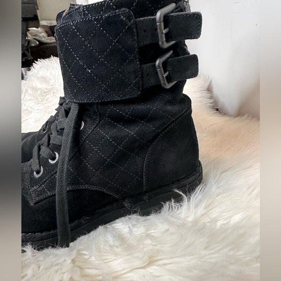 Chanel Quilted Black Suede Combat Boots - Picture 13 of 16